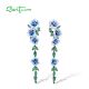 SANTUZZA 925 Sterling Silver Earrings For Blue Flowers Dangling Jewelry Enamel