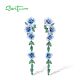 SANTUZZA 925 Sterling Silver Earrings For Blue Flowers Dangling Jewelry Enamel