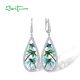 SANTUZZA 925 Sterling Silver Earrings White CZ Green Enamel Dragonfly Jewelry