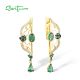 SANTUZZA 925 Sterling Silver Earrings White CZ Green Spinel Enamel Peony Gold Color Fine Jewelry