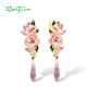 SANTUZZA 925 Sterling Silver Drop Earrings Red Pink Stones White CZ Enamel Flower Fine Jewelry