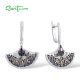 SANTUZZA Fan Shape Earrings 925 Sterling Silver Black White Amethyst CZ  Jewelry
