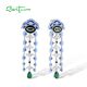 SANTUZZA 925 Sterling Silver Stud Earrings Green Spinel White CZ Jewelry Enamel