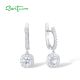 SANTUZZA 925 Sterling Silver Hoop Earrings White Cubic Zirconia Solitaire Fine Jewelry