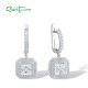 SANTUZZA 925 Sterling Silver Earrings White CZ Solitaire Princess Cut Dangling Fine Jewelry