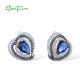 SANTUZZA Silver Earrings 925 Sterling Silver Heart Shimmering Blue CZ серьги Jewelry