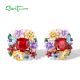 SANTUZZA 925 Sterling Silver Earrings Colorful Flowers Butterfly Ladybug Jewelry Enamel