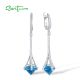 SANTUZZA 925 Sterling Silver Drop Earrings Blue Stone White Cubic Zirconia Fine Jewelry