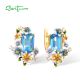 SANTUZZA 925 Sterling Silver Earrings Octagon Blue Stone Flower Butterfly Enamel Gold Color Fine Jewelry