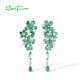 SANTUZZA 925 Sterling Silver Drop Earrings Flowers Green Spinel White Cubic Zirconia Jewelry