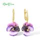 SANTUZZA 925 Sterling Silver Earrings Pink And Purple Peony Enamel Flower Jewelry