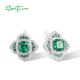 SANTUZZA 925 Sterling SilverEarrings Square Green Spinel White CZ Flower Fine Jewelry