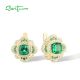 SANTUZZA 925 Sterling Silver Earrings  Sparkling Square Green Spinel White CZ Flower Jewelry