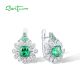 SANTUZZA 925 Sterling Silver Earrings Square Green Spinel White CZ Flower Fine Jewelry