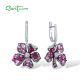 SANTUZZA 925 Sterling Silver Earrings Pink Lily Blooming Flower Dangling Earrings Jewelry 