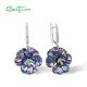 SANTUZZA 925 Sterling Silver Earrings Multi Gems Blue Orchid Flower Drop Earrings Jewelry