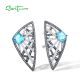 SANTUZZA Silver Earrings 925 Sterling Silver Blue Stones White CZ Geometric Dangling Earrings Jewelry