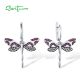 SANTUZZA 925 Sterling Silver Drop Earrings Lab Created Ruby White CZ Pink Dragonfly Fine Jewelry