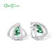 SANTUZZA 925 Sterling Silver Stud Earrings Green Stones White Cubic Zirconia Fine Jewelry