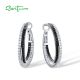 SANTUZZA 925 Sterling Silver Loop Earrings Black Spinel White Cubic Zirconia Jewelry