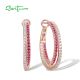 SANTUZZA 925 Sterling Silver Hoop Earrings Lab Created Ruby White CZ Fine Jewelry