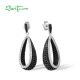 SANTUZZA 925 Sterling Silver Earrings Black Spinel White CZ Drop Shape Eariings Fine Jewelry