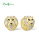 SANTUZZA 925 Silver Earrings Sterling Silver Golden Lion White CZ Green Spinel Jewelry