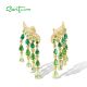 SANTUZZA Silver Earrings 925 Sterling Silver Green Glass Spinel White CZ Ombre Raindrops Jewelry