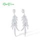 SANTUZZA 925 Sterling Silver Stud Earrings White Cubic Zirconia Dangling Leaf Jewelry