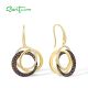 SANTUZZA 925 Silver Dangling Earrings Sterling Silver Brown Spinel White CZ Circle Gold Plated Jewelry