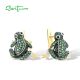 SANTUZZA 925 Sterling Silver Earrings Green Black Spinel White CZ  Frog Animal Jewelry