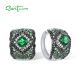 SANTUZZA 925 Sterling Silver Loop Pierce Earrings Black And Green Spinel White CZ Fine Jewelry