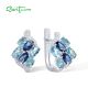 SANTUZZA 925 Sterling Silver Clip Earrings Blue Stone White CZ Cluster Fine Jewelry