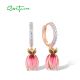 SANTUZZA 925 Sterling Silver Drop Earrings White CZ Enamel Tulip Flower Jewelry