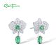 SANTUZZA 925 Sterling Silver Stud Earrings White CZ Green Spinel Flower Dangling Jewelry