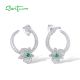SANTUZZA 925 Sterling Silver Earrings White CZ Green Spinel Orchid Flower Circled Fine Jewelry