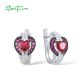 SANTUZZA 925 Sterling Silver Earrings Heart Red Stones White CZ Earrings Jewelry