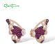 SANTUZZA 925 Sterling Silver Stud Earrings Created Ruby White CZ Red Butterfly Fine Jewelry