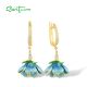 SANTUZZA 925 Sterling Silver Dangling Earrings White CZ Blue Flower Enamel Jewelry