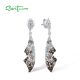 SANTUZZA 925 Sterling Silver Earrings Nano Brown Spinel Champagne CZ Dangling Fine Jewelry