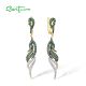 SANTUZZA Pure 925 Sterling Silver Dangling Earrings For Women Sparkling Green Spinel White CZ Curly Fashion Fine Chic Jewelry