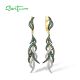 SANTUZZA 925 Sterling Silver Latch Back Earrings Green Spinel White CZ Long Fine Jewelry