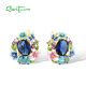 SANTUZZA 925 Sterling Silver Earrings Colorful Enamel Flower Blue Stone Enamel Fine Jewelry