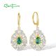 SANTUZZA 925 Sterling Silver Dangling Earrings White CZ Green Spinel Hoop Cluster Jewelry