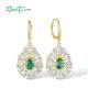 SANTUZZA 925 Sterling Silver Dangling Earrings White CZ Green Spinel Hoop Cluster Jewelry