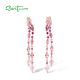 SANTUZZA 925 Sterling Silver Stud Long Earrings Created Pink Sapphire /Ruby Ombre Jewelry