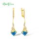 SANTUZZA 925 Sterling Silver Earrings White Cubic Zirconia Blue Glass Fine Jewelry