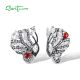 SANTUZZA 925 Sterling Silver Blutterfly Earrings White CZ Red Glass Latch Back Fine Jewelry