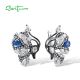 SANTUZZA 925 Sterling Silver Blutterfly Earrings White CZ Blue Glass Latch Back Fine Jewelry