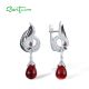 SANTUZZA 925 Sterling Silver Black &White Swan Earrings White CZ Red Glass Created Ruby Dangling Jewelry
